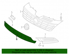 Lower grille front bumper central VW CC 13-16 rest for parking sensors