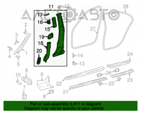 Mercedes W211 left center pillar trim, gray