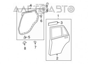 Rear right door assembly for Lexus RX400h 04-09 hybrid, silver 1C0