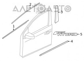 Door-glass molding, central front left, Nissan Rogue 14-20, chrome