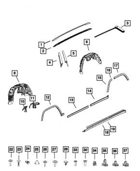 Jeep Grand Cherokee WL 21-25 rear right fender arch seal on the body, structure