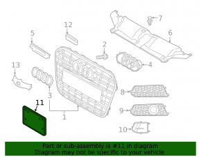 Audi A6 C7 16-18 front bumper license plate holder, black, S-line pack, non-factory holes