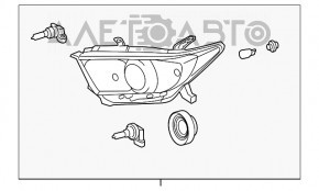 Headlight front left Toyota Highlander 11-13 bare halogen