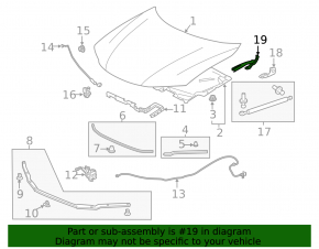 Right hood hinge Honda Accord 14-17 plug-in