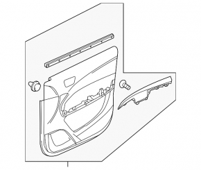Door trim card front right Acura MDX 14-16 black with black insert leather, armrest leather, molding under wood gloss, scratches