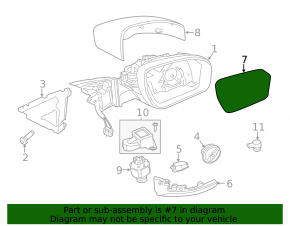 Right mirror element for Land Rover Range Rover Sport 20-22 with BSM, auto-dimming
