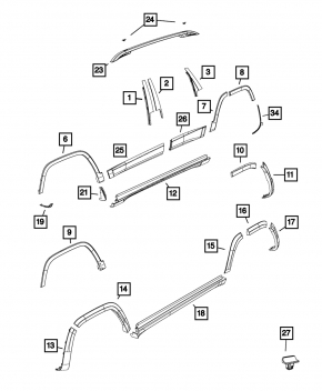 Door trim rear left Jeep Cherokee KL 14-18 arch, structure