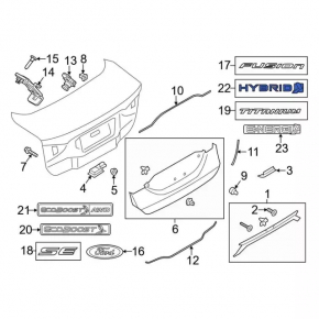 Emblem inscription HYBRID trunk lid Ford Fusion mk5 13-18