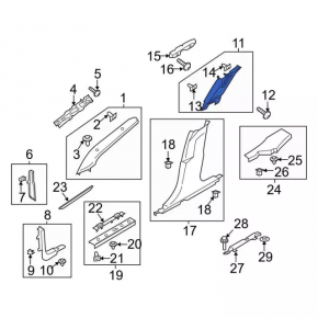 Center pillar trim upper belt right Ford Fusion mk5 17-20 gray