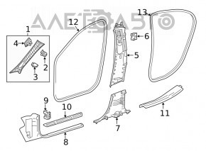 Front right threshold trim Mercedes GLA 14-20 black, broken guide, worn