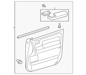 Door trim card front left Toyota Sequoia 08-16 black with gray, insert, armrest gray rubber, butt, scratches, abrasions, needs cleaning, broken fastener