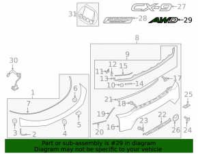 Mazda CX-9 16-19 AWD tailgate emblem
