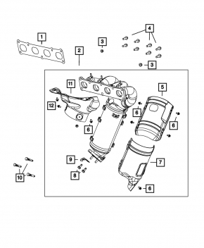 Exhaust manifold with catalytic converter for Jeep Compass 17-22 2.4 without front guards, rusty