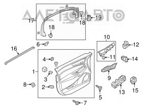 Black front right door panel for Ford Edge 19-24, SEL, ST-Line, black leather insert, black leather armrest, with window control trim and central locking button, scratches