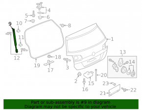Right tailgate shock absorber for Volkswagen Golf 15-21