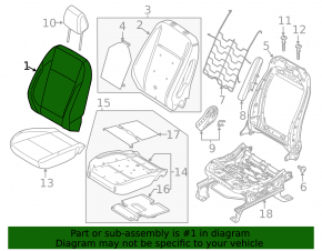 Ford C-max MK2 13-18 passenger seat back trim, grey leather, heated, wire cut