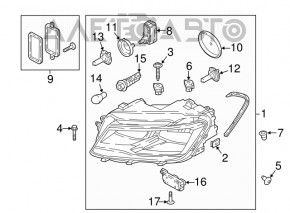 Right front headlight for VW Tiguan 18-21, halogen, LED DRL, chips, scratches