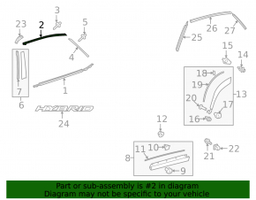 Upper rear left door molding Lexus NX200t NX300 NX300h 15-21