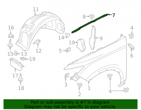 Right hood-fender seal for Lincoln MKC 15-19