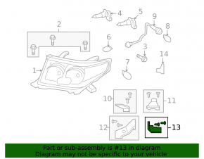 Left headlight mount, lower right, Toyota Land Cruiser 2008-2015 pre-rest