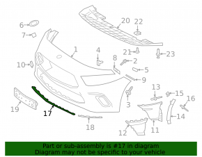 Front bumper molding, central lower, Mercedes A-class V177 19-22, gloss black, AMG pkg