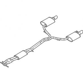 Exhaust line muffler assembly with barrels left right Ford Explorer 13-15 3.5 sport