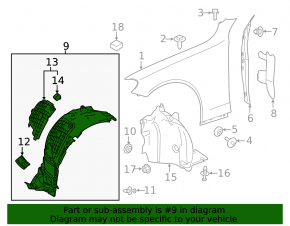Front right fender liner, front part, Mercedes C-class W205 43 15-21 AMG pkg