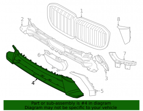 Front bumper center trim BMW X7 G07 23-25 rest, M package, gloss black