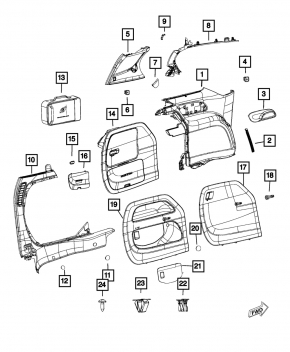 Arch trim lower left Chrysler Pacifica 17- central part under pockets with lids, gray