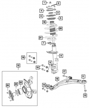 Front right axle with hub Jeep Patriot 11-17 with cover and ABS sensor, rusty