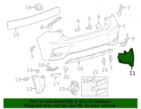 Right rear bumper liner for Lexus CT200h 11-17
