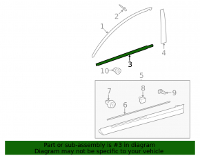 Chrome molding for the front right central door glass for the Lexus NX 22-25