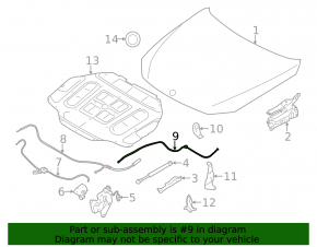 Hood release cable BMW 5 F10 10-16 rear