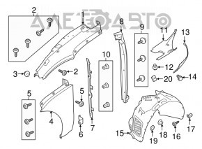 Right underhood trim for Porsche Macan 15-18 under headlight, broken mount, tear