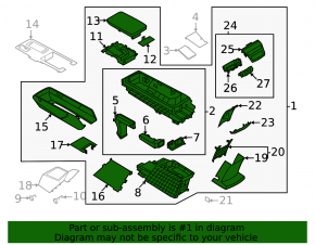 Frame of the upper center console trim for the Nissan Ariya 23-25 with runners and motor