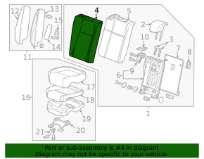 Right 2nd row rear seat back trim for Buick Encore 17-22, black leather with black cloth combination
