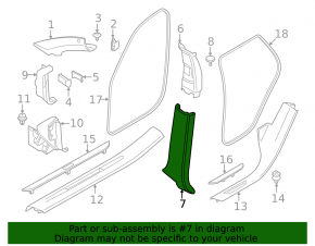 Center pillar trim lower right BMW X5 F15 14-18 black without air duct, scratches