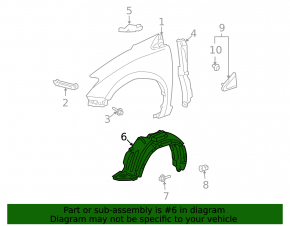 Front left fender liner for Toyota Sienna 2010-2011