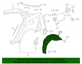 Rear left fender liner for Toyota Prius 50 16-22