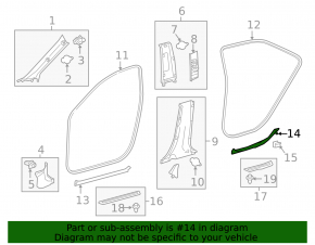 Door sill trim rear left inner Toyota Camry v55 15-17 usa black, broken mount