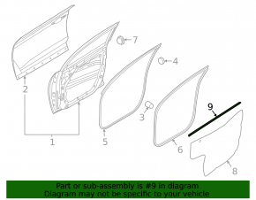 Glass seal inner door front right Hyundai Kona 18-23