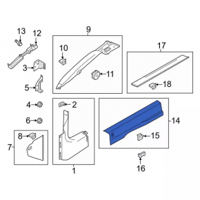 Ford Mustang mk6 15-23 black inner right door sill plate
