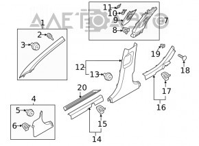 Right lower front pillar trim for Hyundai Sonata 20-22, black, minor scratches
