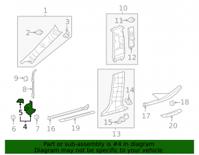 Front pillar trim, lower right, Lexus ES250 ES300h ES350 19-26, black