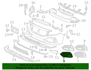 Left bumper grille Honda Civic X FC 17-19 for fog lights, for radar, Si