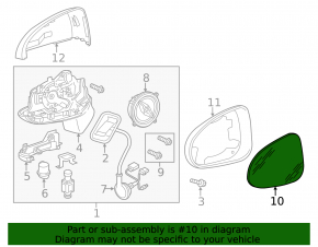 Left mirror element VW Touareg 11-17 heated