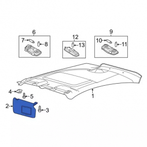 Right visor Ford Fiesta 11-19 gray, without hook