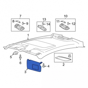 Right visor Ford Fiesta 11-19 gray, without hook