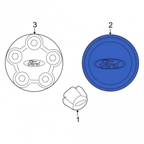 Central cap for Ford Explorer 11-19 65/61mm disk, chrome, chrome defect, bump