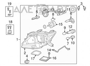 Headlight front left complete Lexus RX350 RX450h 10-12 dorest xenon